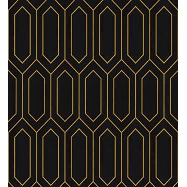 Imagem de Safiyya Papel de parede de 998.2 cm x 43.9 cm Peel and Stick Papel de parede dourado e preto papel de parede geométrico autoadesivo removível papel de parede dourado e preto para móveis de parede rolo