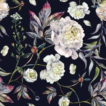 Imagem de WESTICK Papel de parede floral preto descasque e cole para quarto, papel de contato floral vintage para armários, papel de contato de flores escuras removível, papel de parede retrô com detalhes