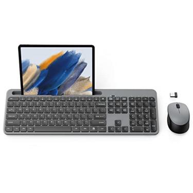 Imagem de Choiana Mouse e teclado sem fio 2,4 GHz USB sem atraso teclado e mouse silencioso conjunto de teclado com chave redonda confortável, suporte de telefone, 12 multimídia e atalho para computador,