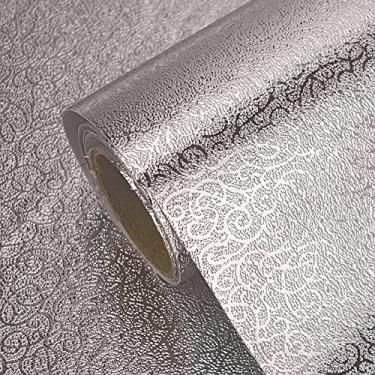 Imagem de Papel de parede de cozinha Backsplash, papel de parede autoadesivo à prova de óleo resistente ao calor para bancada, gaveta de bancada, forros de prateleira (prata)