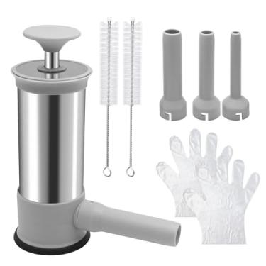 Imagem de Saihisday Enchimento de salsicha doméstica, ferramenta de fazer linguiça caseira, máquina de enchimento de salsicha de aço inoxidável vertical máquina de salsicha caseira, 4 tubos de enchimento 900 g