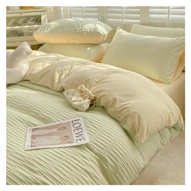 Imagem de Jogo de cama queen size macio, 4 peças, capa de edredom de cor lisa, lençol de cima com fecho de zíper, lençóis de cama (lençol grande verde solteiro)