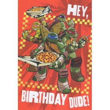 Imagem de Heartline Teenage Mutant Ninja Turtles Eating Pizza Party Celebration Fun Adventure Best Friends Cartão de aniversário infantil - Hey, Birthday Dude! - Hope Your Day is One Giant Slice of Awesome!,