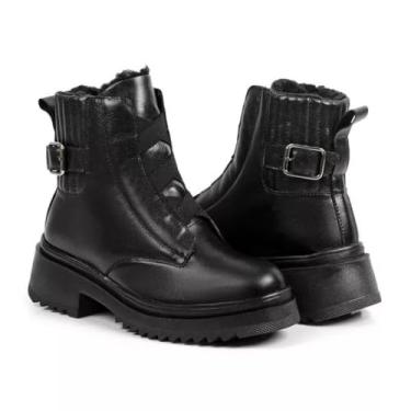 Imagem de Bota Feminina de Inverno em Couro Forrada com Lã Impermeável - Chicago (Preto, BR, Adulto, Numérico, 37)