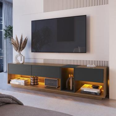 Imagem de Rack para Tv até 65 Polegadas com 3 Gavetas e 1 Nicho com Iluminação em Led Rgb Ra8001 Mel/Grafite