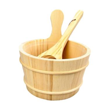 Imagem de Ioensy Sauna Balde Barril de Sauna de Madeira Resistente a Altas Temperaturas Multiuso 5 L com Concha Sauna a Vapor