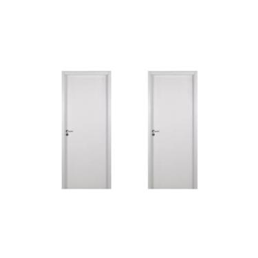 Imagem de 2 Kits Porta de Madeira Lisa 215x84cm com Batente de Mdf Ultra 16cm Melamínico Branco