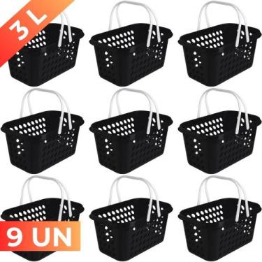 Imagem de Kit 9 Cesta Cestinha Plástica Supermercado Compras 3L c/ Alça Resisten