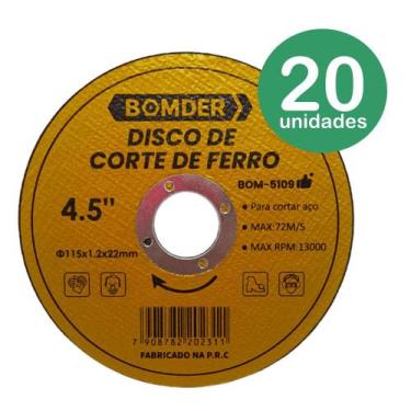 Imagem de Kit 20 Discos Corte Esmilhadeira 4,5" 115 mm Aço E Ferro BOM5109 - Bom