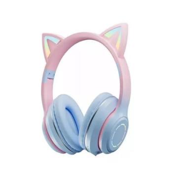 Imagem de Fone De Ouvido Sem Fio De Gatinho Colorido Com Led LEF-1037 (azul)