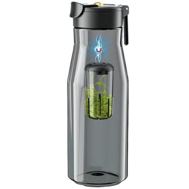 Imagem de Caneca para chá com tampa magnética Filtros para chá e água Garrafa para beber Xícara de chá de vidro portátil Infusor de chá para chá de folhas soltas black 1000mL