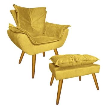 Imagem de Kit Com 1 Poltrona e 1 Puff Para Quarto Sala Salão Apolo Suede Amarelo