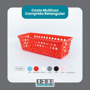Imagem de Cesto Multiuso Comprido Retangular Vermelho 28x11x8 Cm 123Organizei - 