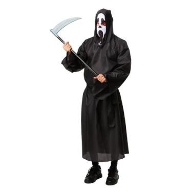 Imagem de Fantasia Panico Halloween Adulta Capa Preta e Máscara Morte - Fantasia