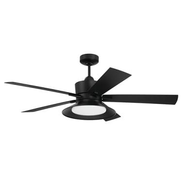 Imagem de Craftmade Ventilador de teto com acabamento preto plano de 132 cm com luz LED opcional, controle remoto incluído, habilitado para WiFi inteligente com ativação por voz, funciona com Alexa e