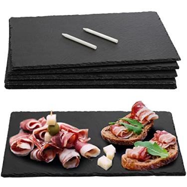 Imagem de Hacaroa 6 tábuas de queijos de ardósia, 30,5 cm x 20,3 cm Tábuas de Charcutaria Preta, Bandeja de Prato de Ardósia Natural, Prato de Servir Gourmet para Carnes, Frutas, Festas e Aperitivos