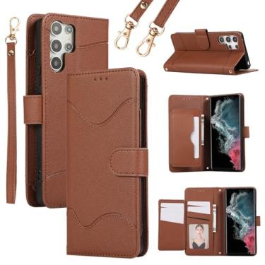 Imagem de Furiet Capa carteira para Samsung Galaxy S23 Ultra 5G com alça de pulso e alça de ombro, suporte para cartão, 7+ compartimentos para cartões, bloqueio de RFID, capa fina para celular S23Ultra 23S S 23