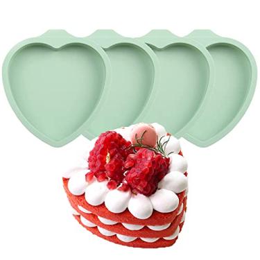 Imagem de Conjunto de 4 peças de formas de bolo de coração, formas de bolo de arco-íris de 15 cm, moldes de bolo de silicone para pizza vegetal, panqueca, quiche e artesanato de resina (amor)