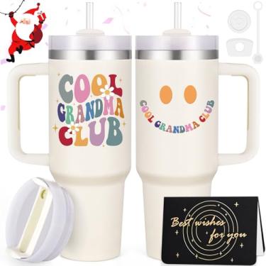 Imagem de LiqCool Copo Grandma Christmas Club, 1,134 g com alça, ótimo presente para a vovó, dia das mães (creme)