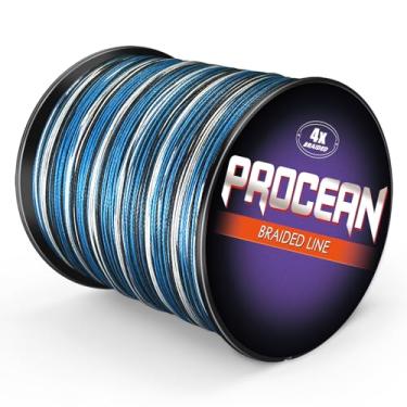Imagem de Procean Linha de pesca trançada 100% PE 4 e 8 fios, linhas trançadas sensíveis de 2,7 a 136 kg, super desempenho e custo-benefício (azul camuflado, 36,3 kg) 0,48 mm - 1093 jardas)