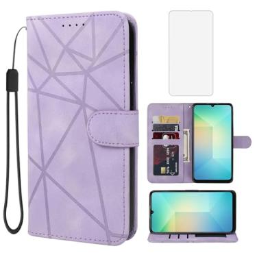 Imagem de Wanyuexes Capa para Galaxy A06, capa carteira para Samsung A06 SM-A065F com protetor de tela de vidro temperado, couro com toque de pele, suporte para cartão de crédito, suporte para Samsung Galaxy