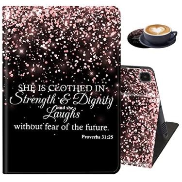 Imagem de Capa e porta-copos para Samsung Galaxy Tab A7 Lite 2021, suporte ajustável à prova de choque para Samsung Tab A7 Lite 8,7 polegadas (SM-T220/T225/T227), versículos bíblicos Provérbios 31:25