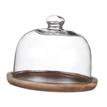 Imagem de Bothyi Suporte para bolo com cúpula de vidro, prato para bolo de sobremesa, prato de aperitivo, bandeja de cúpula de vidro transparente, exibição de pão para