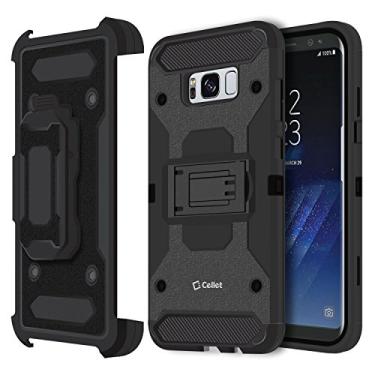Imagem de Cellet Combinação de coldre de clipe de cinto com proteção dupla para corpo inteiro, capa resistente, com suporte embutido compatível com Samsung Galaxy S8 Plus – Preto
