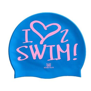 Imagem de BONDYUEN Touca de natação para crianças, meninos, meninas, homens, mulheres, com cabelo curto ou médio, divertida, design fofo, bonés de natação de silicone
