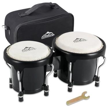 Imagem de EASTROCK Bongo Drum Conjunto de bongôs de 10 cm e 12,7 cm para adultos, crianças, iniciantes, profissionais, instrumentos de percussão de bateria de madeira ajustável com chave de afinação (preto)