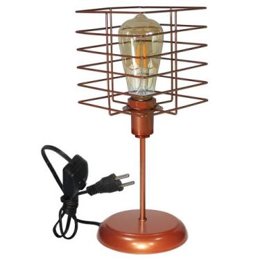 Imagem de Luminária de Mesa Abajur Clássico Aramado Boxy Cobre P/LED - CM GLASS 