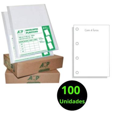 Imagem de 100un Envelope Plástico Ofício 4 Furos Saco Plástico 0,15mm - ACP