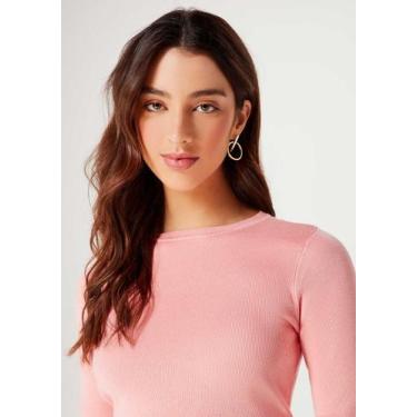 Imagem de Blusa Cropped Feminina Manga Longa Em Tricô - Hering, XG, Rosa