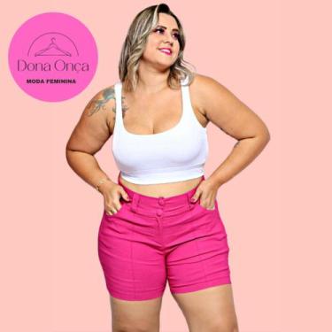 Imagem de Short Feminino Plus Size Bengaline Com Botões forrados Shorts Social T
