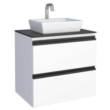 Imagem de Gabinete de Banheiro Branco em Aço com Tampo de Vidro e sem Cuba Gaia 