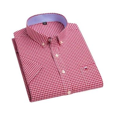 Imagem de Camisa Social Masculina Oxford 100% Algodão - Manga Curta, Xadrez, com