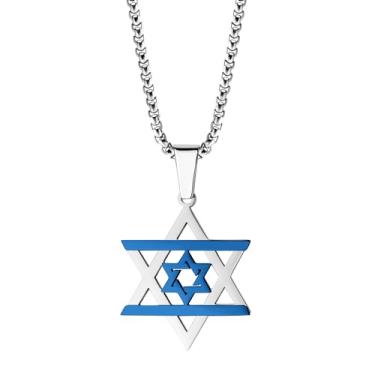 Imagem de 555Jewelry Colar de estrela de Davi de aço inoxidável para mulheres e homens, colar unissex com pingente de estrela judaica, corrente de caixa de 40-61 cm, 18 Inch, Aço inoxidável, Sem Pedra Preciosa