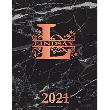 Imagem de Lindsay: 2021. Personalized Name Weekly Planner Diary 2021. Monogram Letter L Notebook Planner. Black Marble & Rose Gold Cover. Datebook Calendar Schedule