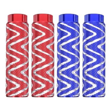 Imagem de HARFINGTON 2 pares de pedais de bicicleta de liga de alumínio traseiros para acrobacias antiderrapantes servem para eixos de 9,5 mm para mountain bike BMX, vermelho e azul