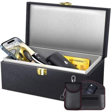 Imagem de Samfolk Caixa Faraday com Bolsa Faraday 2 Pacotes, Protetor Seguro de Chave de Carro com Entrada Sem Chave Rfid Gaiolas de Bloqueio de Sinal Antirroubo