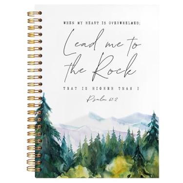 Imagem de BearCake Caderno cristão, diário de oração para mulheres, Lead Me To the Rock That is Higher Than I Cadernos da Bíblia para anotações, caderno espiral de capa dura floresta aquarela 14 x 21 cm