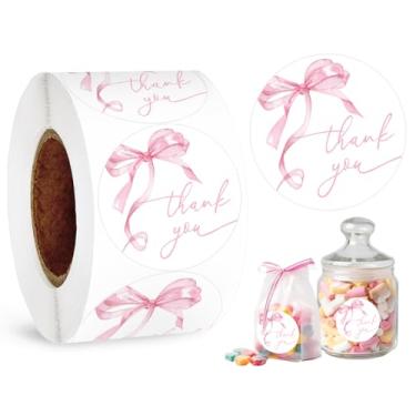 Imagem de Whaline 500 pçs adesivo de agradecimento laço rosa aquarela laço papel decalque bonito adesivo adesivo decoração para lembrancinhas de festa suprimentos para pequenas empresas, 3,8 cm