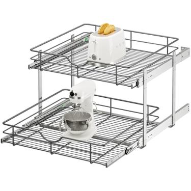Imagem de ALINE FURNITURE Organizador de armário de 2 camadas – Organizador de gaveta e prateleira deslizante para armário de cozinha, cesta de armazenamento de despensa, 58 cm L x 56 cm P