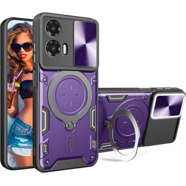 Imagem de Ephoou Capa protetora para Motorola Moto G35 de 6,7 polegadas com suporte magnético giratório, proteção de nível militar, capa rígida resistente à prova de choque com capa de lente de câmera