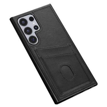 Imagem de POYUFRG Capa para Samsung Galaxy S24 Ultra/S24 Plus/S24, capa traseira de couro com porta-cartões à prova de choque Slim Fit, preta, S24 Ultra