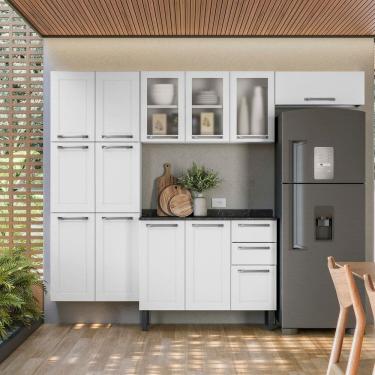 Imagem de Cozinha Compacta em Aço 4 Peças 13 Portas Sendo 3 com Vidro 2 Gavetas Itatiaia Florença Branco Neve