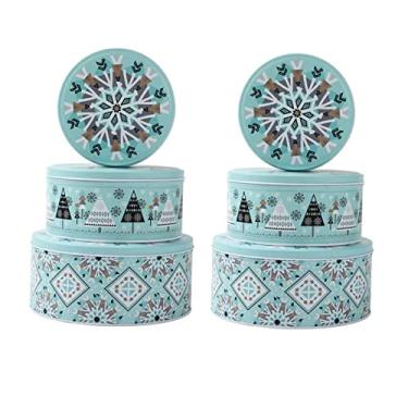 Imagem de YWKXM Latas Redondas de Biscoitos e Doces de Natal, Latas de Armazenamento para Presentear, Conjunto de 6, Metal Extra Grosso - 2 Grandes, 2 Médios e 2 Pequenos