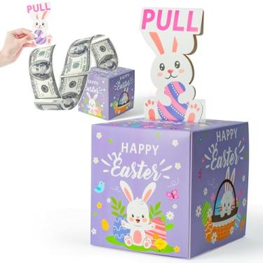 Imagem de Xqumoi SAFECaixa de dinheiro de Páscoa para presente em dinheiro - Feliz coelhinho da páscoa ovo caixa de presente com cartão de puxar sacos transparentes engraçado DIY feriado surpresa explosão