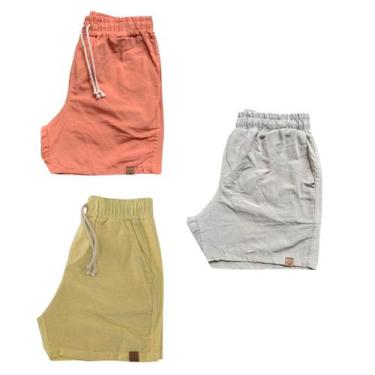 Imagem de Kit 3 Shorts Mauricinho Fio Tinto Linho 3 Bolsos - C&C, Laranja, Creme