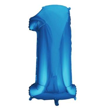Imagem de Bexiga Balão Metalizado 16 Polegadas 40cm Azul Número 1 - Warna